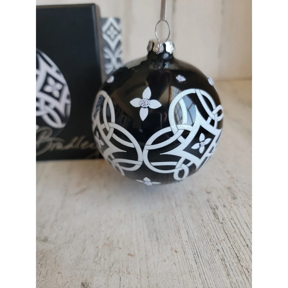 Vara Bradley black concerto white glass ball vintage Xmas ornament home decor